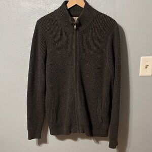 L.L. Bean Men's Organic Cotton Waffle Sweater Full Zip Dark Gray Charcoal Large
